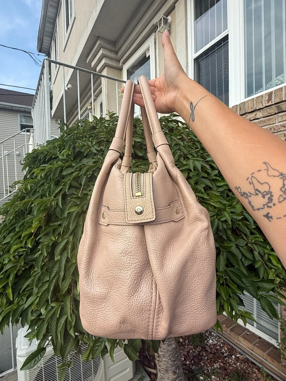 Kate Spade New York Y2K Pebbled Leather Satchel Bag Blush Beige Tote Purse